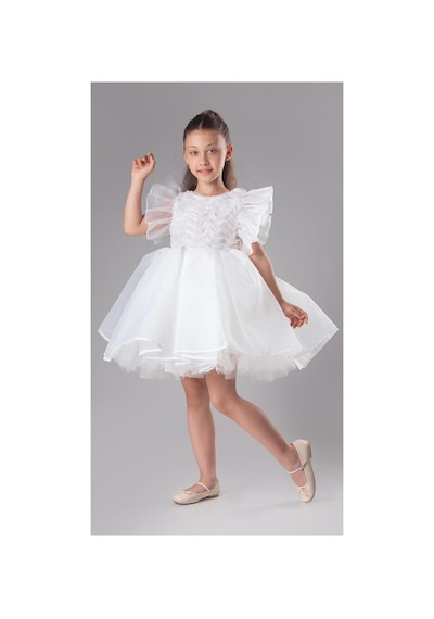Mnk Baby & Kids Maronia Kız Çocuk Prenses Model Abiye Elbise - Pembe M00746 Beyaz
