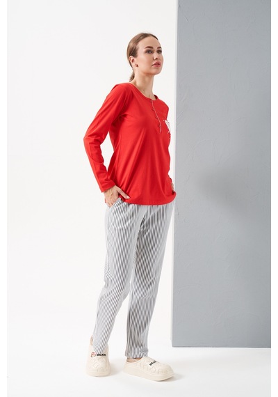 Relax Mode Kadın Kırmızı Patlı Pijama Takımı - 28062r