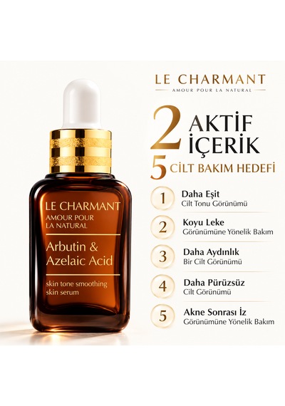 Le Charmant Arbutin Ve Azelaik Asit Leke Karşıtı Cilt Tonu Eşitleyici Aydınlatıcı Yüz Serumu 30 ML