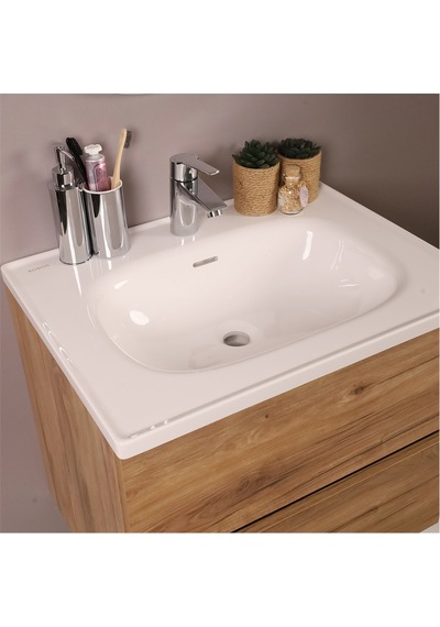 Kobos Simple 60 Cm Çekmeceli Banyo Dolabı Seti Light Walnut Ahşap Kobos Simple 60 Cm Çekmeceli Banyo Dolabı Seti Light Walnut Ahşap