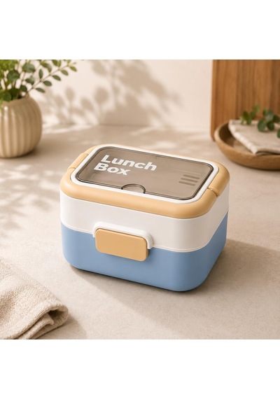 2 Katlı Lunch Box, 304 Paslanmaz Çelik Bölmeli Beslenme Kutusu,mavi Çok Renkli