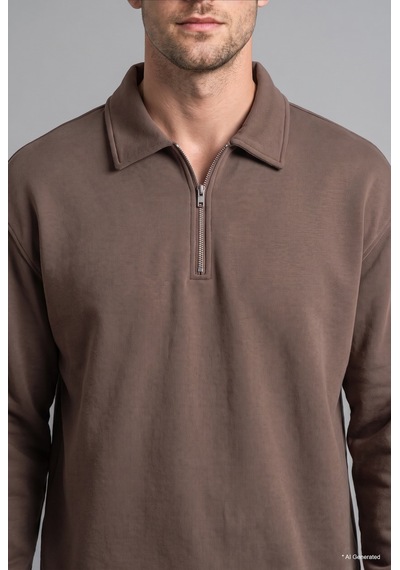 Defacto Pamuklu Regular Fıt Polo Yaka Kalın Kumaş Basic Sweatshirt H1833ax26aubn571 Kahve-bn571