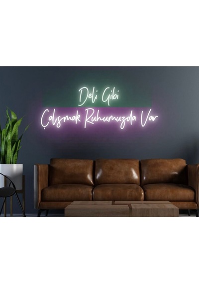 Deli Gibi Çalışmak Ruhumuzda Var Yazılı Neon Tabela Pembe