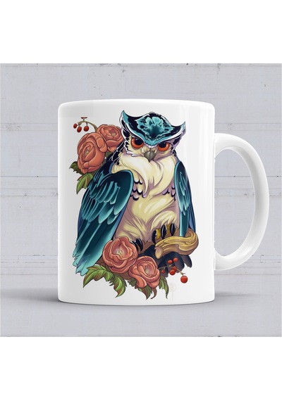 Baykuş Hayvan Owl Colour Drawing Çizim Kupa Bardak Porselen Karışık