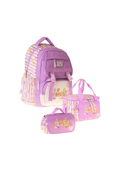 Calacilo Flowers Baskılı Lila Kız Çocuk Üçlü İlkokul Okul Çantası Seti - Setcc-c4071a
