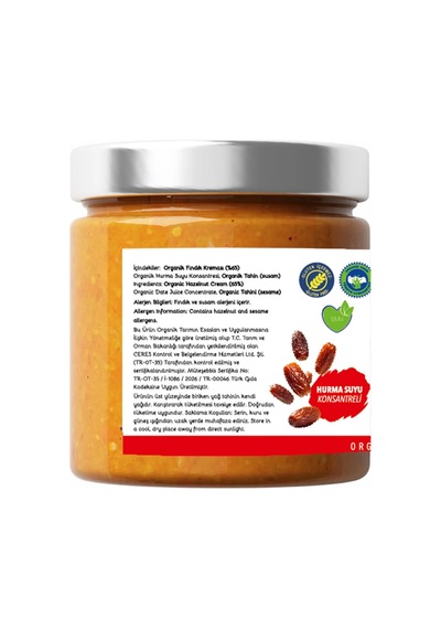 Ots Organik Tahinli Fındık Kreması 200 gr (Organik Sertifikalı, Pestisit Analizli)