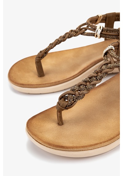 Valmenti Kadın Hakiki Deri Camel Düz Sandalet 1141 7525-rr1 Bn Sndlt Y26 Camel/strass