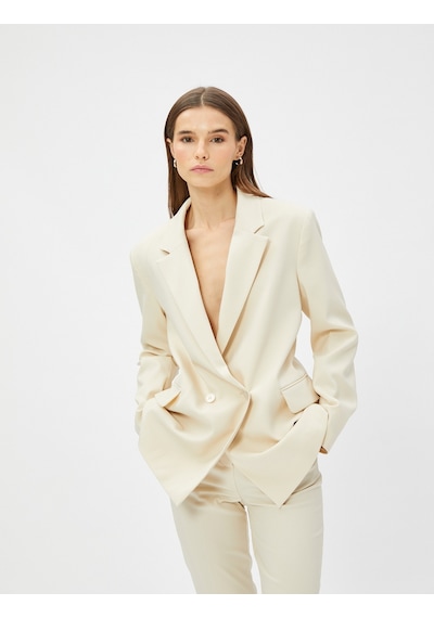 Koton Oversize Blazer Ceket Kruvaze Düğmeli Taş 3sak50091uw 3SAK50091UW080 Taş