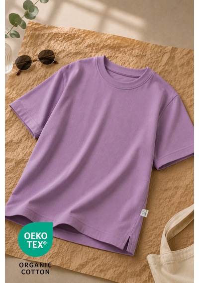 Luppinos Basic 2li %100 Pamuk Bisiklet Yaka Kız Bebek-çocuk Tshirt Set Mor - Pembe