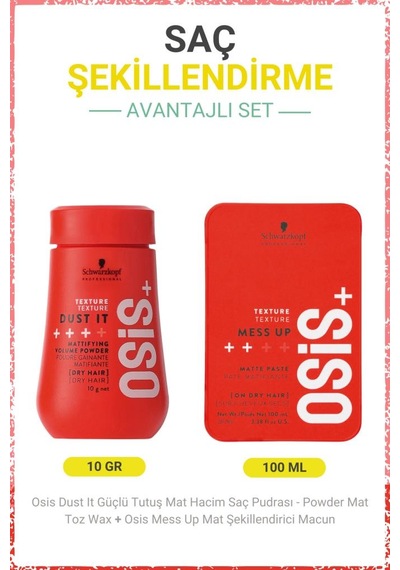 Dust It Güçlü Tutuş Mat Hacim Saç Pudrası 10g + Mess Up Mat Şekillendirici Macun 100ml