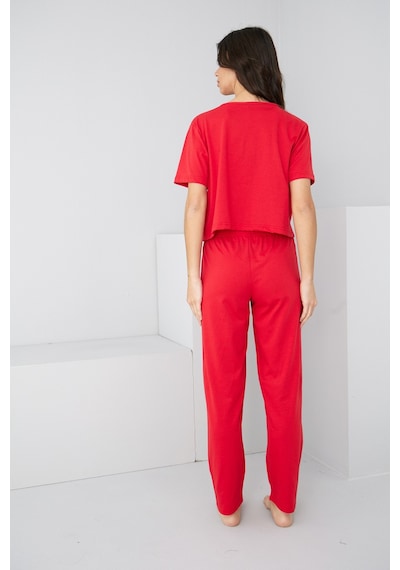 Siyah İnci Bağlamalı Örme Pijama Takım7889 Kırmızı