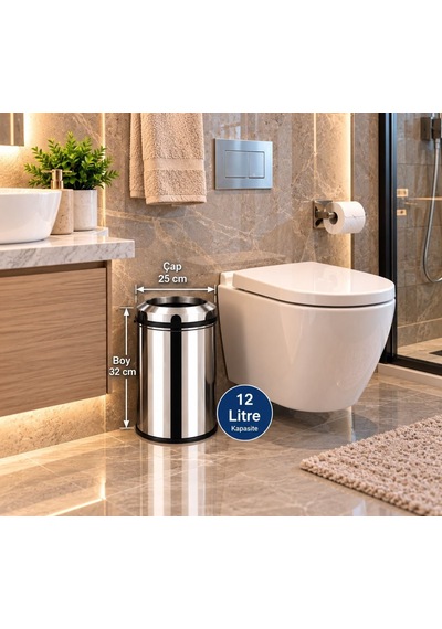 Pratik Çemberli Çöp Kovası 12 Lt Paslanmaz Acar 13281