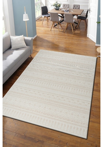 Modern Geometrik Tasarımlı Jüt Dokuma Loop Sisal Bej Halı Bej