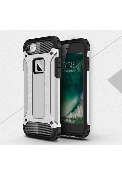 Noktaks - Apple Uyumlu iPhone 8 - Kılıf Çift Katman Zırh Tank Crash Military Kapak - Gri