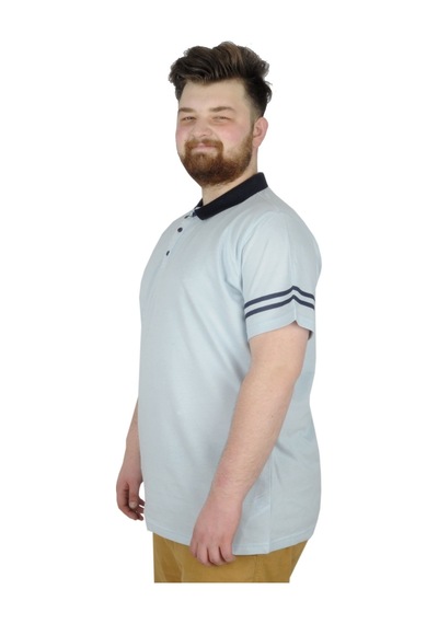 Mode Xl Büyük Beden T-Shirt Polo Sleeve Striped 22336 Mavi 001