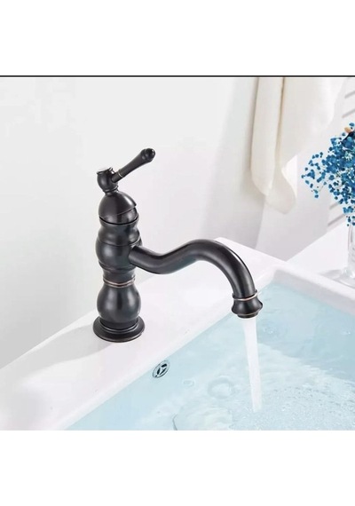 İsaoğlu Yapı Siyah Lavabo Bataryası Vintage Tasarım Banyo Musluğu Siyah Armatür Siyah