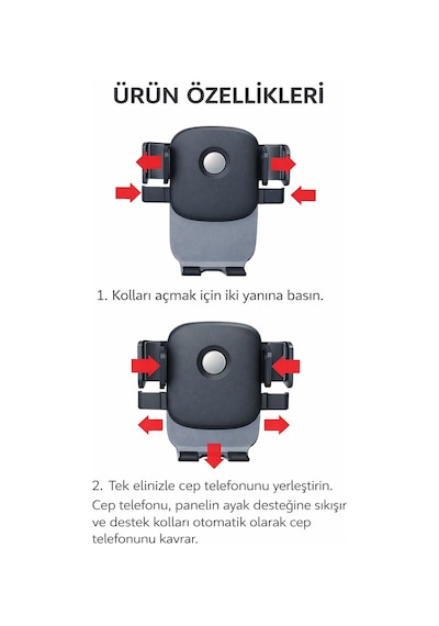 Mega Oto Market Otomatik Klipsli Araç İçi Telefon Tutucu Cam Ve Torpido İçin Ayarlanabilir Vantuzlu Oto Telefon Standı