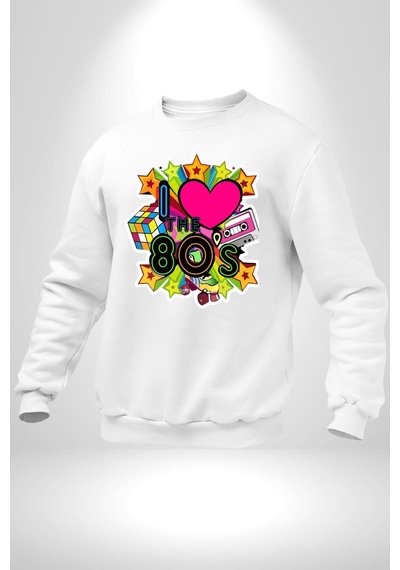 80leri Seviyorum Kaset Ve Özel Hediye Unisex Beyaz Sweatshirt Beyaz