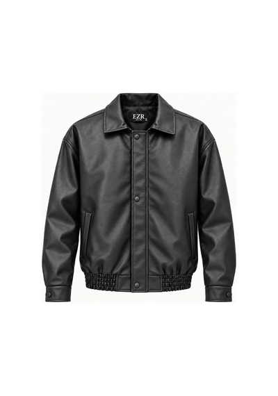 Classics Men Ezr Erkek Standart Kalıp Cepli Bomber Suni Deri Ceket 7797 Siyah
