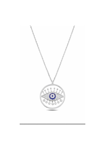 Çekirdekjewelry 925 Ayar Gümüş Taşlı Nazar Göz Kolye Rose Rodyum Sarı Altın Kaplama Gri