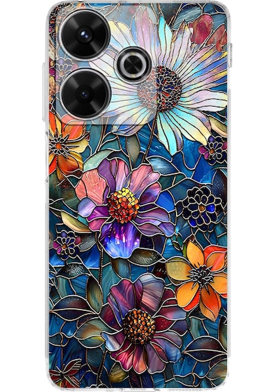 Printify Redmi 13 4g İle Uyumlu Vitray Mücevher Flora Tasarımlı Şeffaf Silikon Kılıf Şeffaf