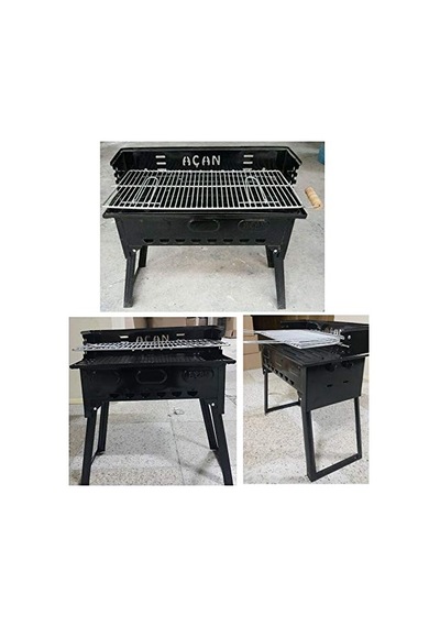 Katlanır Ayaklı Emaye Mangal Çift Izgaralı Barbekü Pervazlı Gril Maşa Çıra Yelpaze Hediyeli Set