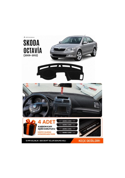 Skoda Octavia 2009-2012 Uyumlu Torpido Koruma, Torpido Örtüsü, Torpido Kılıfı - Siyah Gri