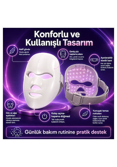 Işıklı Cilt Bakım Maskesi 7 Renk Led Işık Terapisi Yüz Maskesi 400mah Şarjlı Kırışıklık