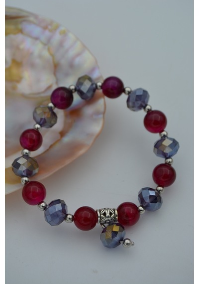 Stoneage Jewellery Çek Kristali ve Mor Akik Bileklik Çok Renkli