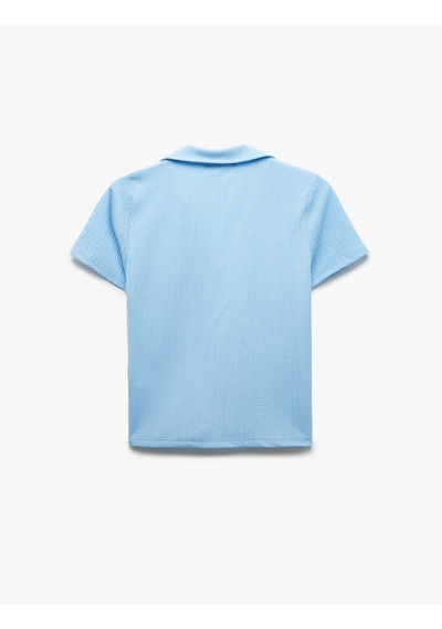 Koton Regular Fit Dokulu Kısa Kollu V Polo Yaka Tişört Mavi 5sak50352ek Mavi