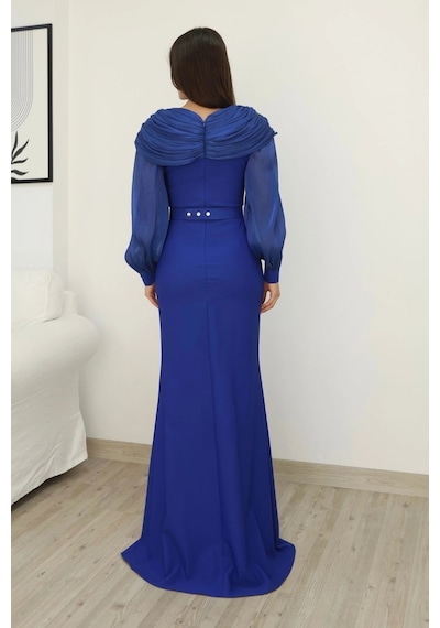 Lodmela Omuz Drapeli Abiye Elbise 2314-saks Saks