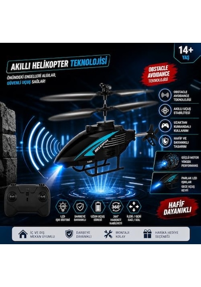 Akıllı Uzaktan Kumandalı Helikopter - 2.4ghz Engel Tanıma Özellikli, 2 Kanallı Stabil Uçuş Sağlayan Şarjlı Drone 14+ Yaş