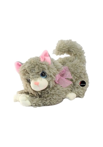 Miyavlayan Sesli Kedi Peluş Oyuncak 30 Cm Gri