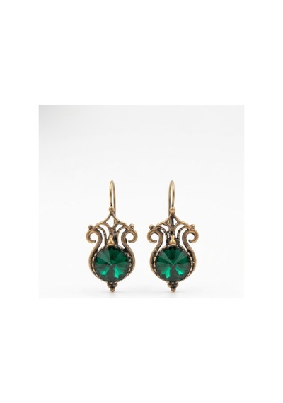 Bronz Kristal Taşlı Vintage Kadın Küpe Yeşil - 935450377 Yeşil