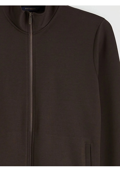 Lc Waikiki Kahverengi Dik Yaka Erkek Fermuarlı Sweatshirt