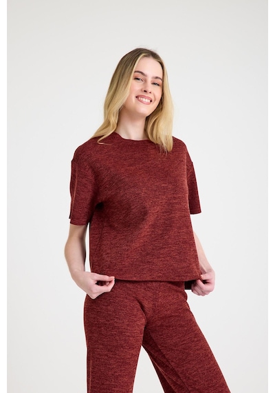 Cotenconcept Cepsiz Bol Kesim Dökümlü İkili Tişört Ve Pantolon Takımı Bordo