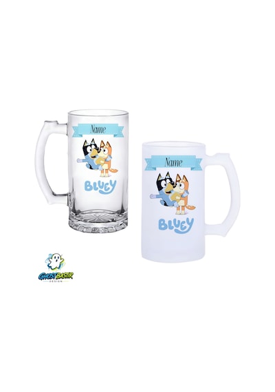 Kişiye Özel Bluey Kulplu Bira Bardağı Buzlu Veya Şeffaf Seçenekli 0316