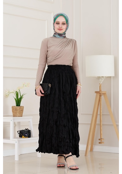 Sevitli Beli Lastikli Kraş Etek-siyah-4973 Siyah