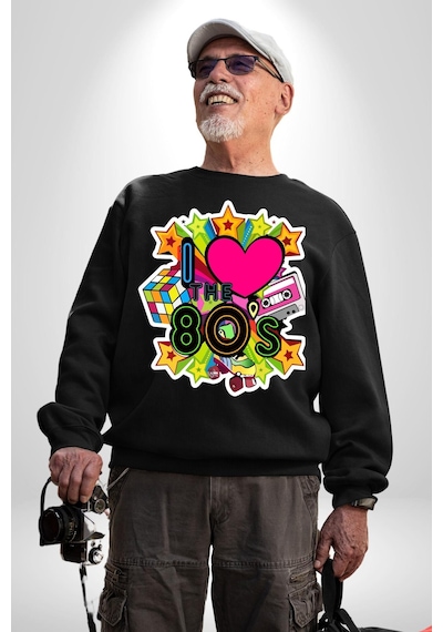 80leri Seviyorum Kaset Ve Özel Hediye Unisex Siyah Sweatshirt Siyah