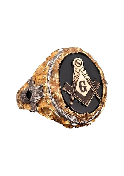 Usta Masonik Yüzük - 925 Ayar Gümüş, Altın Kaplama Siyah Obsidan, Mason Sembolü, Kelt Tasarımı Spiritüel Erkek Takısı Özel Gümüş