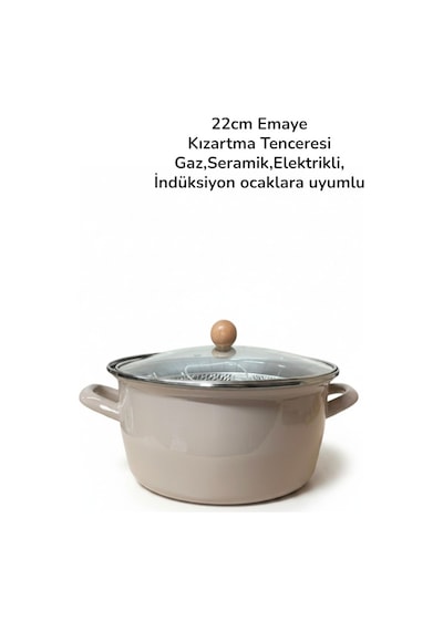 Lüks Emaye Kızartma Tenceresi 22 Cm Bej