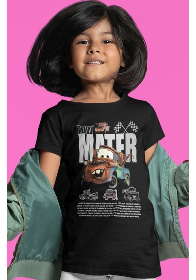 Sevbano Lightning Mcqueen Tow Mater Şimşek Arabalar Baskılı Unisex Çizgi Siyah