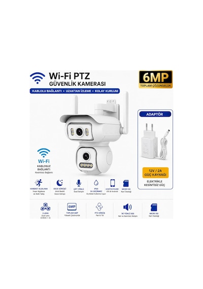 6 Mp Wi-fi Ptz Çift Lensli Dış Mekan Akıllı Güvenlik Kamerası 12 V Adaptör Dahil Wifi Bs W2