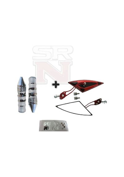 Cg Cup Scooter Yarasa Üçgen Kırmızı Ayna 8mm 10mm+ Modifiye Sivri Elcik Seti Srn