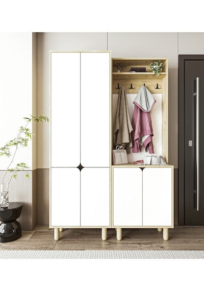 Padova Portmanto Vestiyer Ayakkabılık 6 Kapaklı 4 Askılı Safir Meşe-beyaz Beyaz - Safirmeşe Padova Portmanto Vestiyer Ayakkabılık 6 Kapaklı 4 Askılı Safir Meşe-beyaz Beyaz - Safirmeşe
