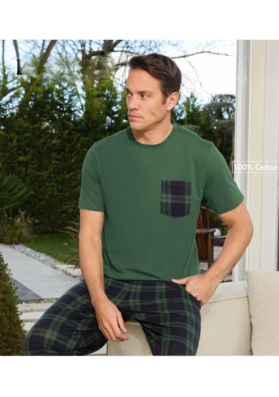 Pijamoni Erkek Bisiklet Yaka Kısa Kol İnce Pijama Takımı 6163/8 - 1 Adet Yeşil