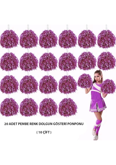 10 - 348 - Çift 20 Adet Pembe Renk 23 Nisan 19 Mayıs 29 Ekim Okul - Edntrend - Gösteri Ponponları