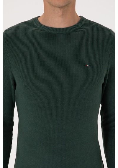 U.S. Polo Assn. Erkek Slim Fit Bisiklet Yaka Koyu Yeşil Basic Kazak 50313667-VR079