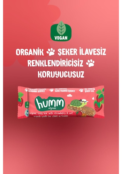 Humm Organic Organik Vegan Çilekli Ve Fındıklı Yulaf Bar 12 x 27 G