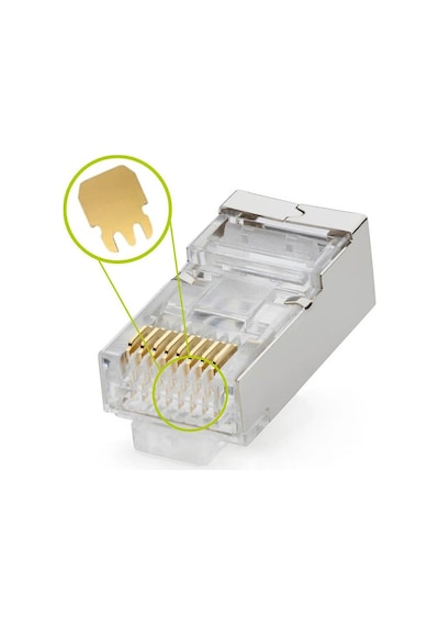Koodmax - 100 Adet - 3u" Gold Plated Stp Cat5e Rj45 Metal Konnektör - 8p8c Ethernet Kablo Ucu Jack